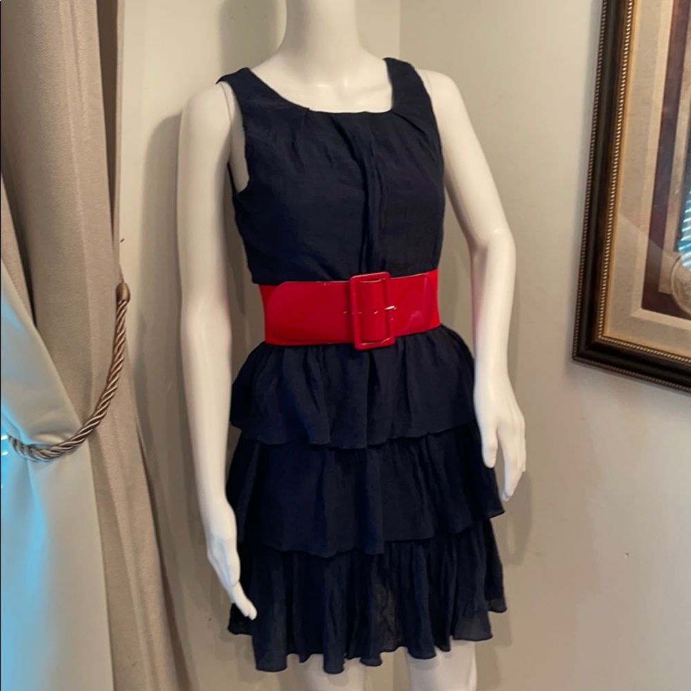 PAPERDOLL DRESS NAVY BLUE SIZE 7 RUFFLE REAR ZIP